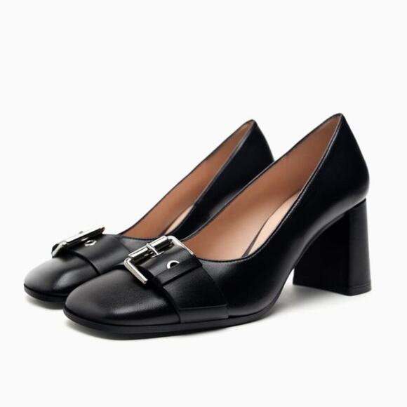 Zara Black SINGLE MONK STRAP LEATHER SHOES 7.5 US - Picture 1 of 16